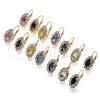 Oro Laminado Leverback Earring, Gold Filled Style Leaf Design, with White Crystal, Polished, Golden Finish, 02.122.0082