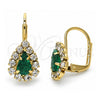 Oro Laminado Leverback Earring, Gold Filled Style Teardrop Design, with Emerald and White Crystal, Polished, Golden Finish, 5.125.012.2