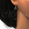 Oro Laminado Leverback Earring, Gold Filled Style Teardrop Design, with Sapphire Blue and White Crystal, Polished, Golden Finish, 5.125.012.1