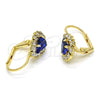 Oro Laminado Leverback Earring, Gold Filled Style Teardrop Design, with Sapphire Blue and White Crystal, Polished, Golden Finish, 5.125.012.1