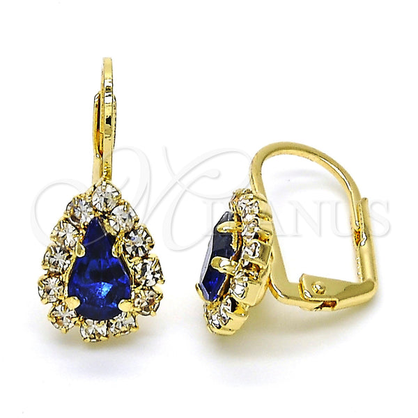 Gold Filled Ring — Leverback Earring Teardrop Design with Sapphire Blue and — main product view — SKU 100238 | Oro Laminado anillo — Leverback Earring Teardrop diseño with Sapphire Blue and — SKU 100238
