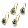Oro Laminado Leverback Earring, Gold Filled Style Teardrop Design, with Sapphire Blue and White Crystal, Polished, Golden Finish, 5.125.012.1