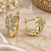 Oro Laminado Huggie Hoop, Gold Filled Style Flower Design, with White Crystal and White Cubic Zirconia, Polished, Golden Finish, 02.155.0064