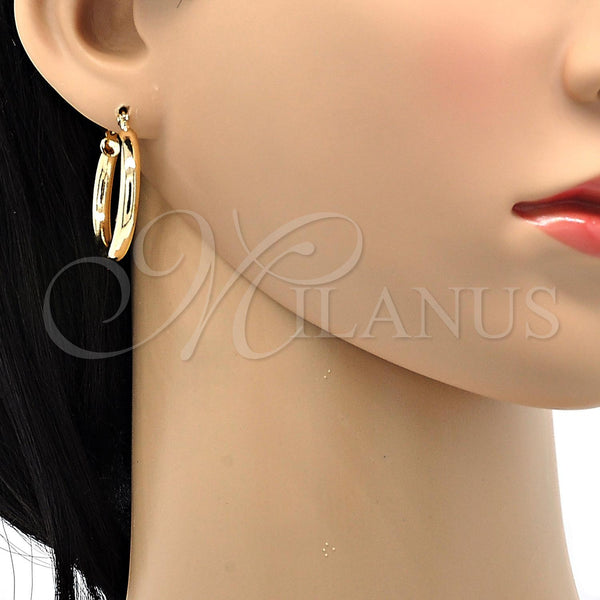 Gold Filled Hoop Earrings — Medium Hoop Hollow Design Polished 5. — alternate product view — SKU 100311 | Oro Laminado aretes de aro — Medium Hoop Hollow diseño pulido 5. — SKU 100311
