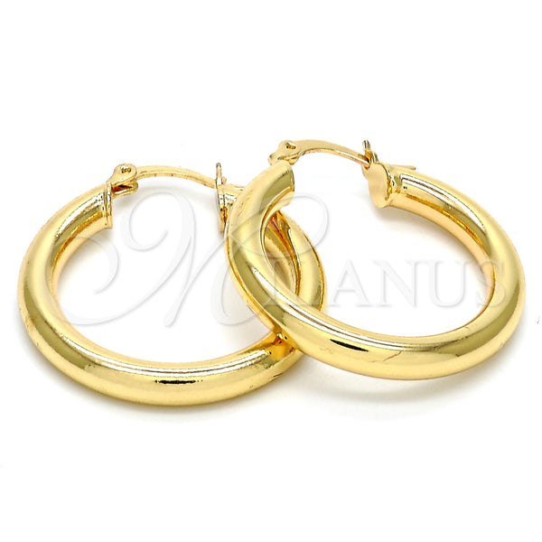 Gold Filled Hoop Earrings — Medium Hoop Hollow Design Polished 5. — main product view — SKU 100311 | Oro Laminado aretes de aro — Medium Hoop Hollow diseño pulido 5. — SKU 100311