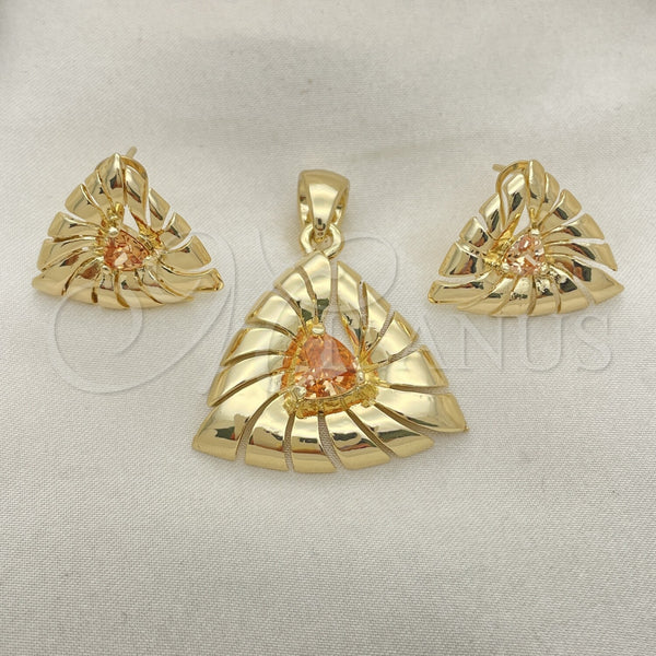 Gold Filled Ring — Earring and Pendant Adult Set with Orange Cubic — alternate product view — SKU 100326 | Oro Laminado anillo — Earring and Pendant Adult Set with Orange Cubic — SKU 100326