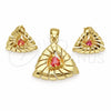 Oro Laminado Earring and Pendant Adult Set, Gold Filled Style with Orange Cubic Zirconia, Polished, Golden Finish, 10.59.0151.2