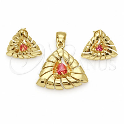 Oro Laminado Earring and Pendant Adult Set, Gold Filled Style with Orange Cubic Zirconia, Polished, Golden Finish, 10.59.0151.2