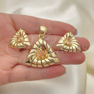 Gold Filled Ring — Earring and Pendant Adult Set with Orange Cubic — main product view — SKU 100326 | Oro Laminado anillo — Earring and Pendant Adult Set with Orange Cubic — SKU 100326