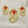 Oro Laminado Earring and Pendant Adult Set, Gold Filled Style Bow and Flower Design, with Garnet Crystal and White Cubic Zirconia, Polished, Golden Finish, 10.59.0193.2