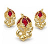 Oro Laminado Earring and Pendant Adult Set, Gold Filled Style Bow and Flower Design, with Garnet Crystal and White Cubic Zirconia, Polished, Golden Finish, 10.59.0193.2