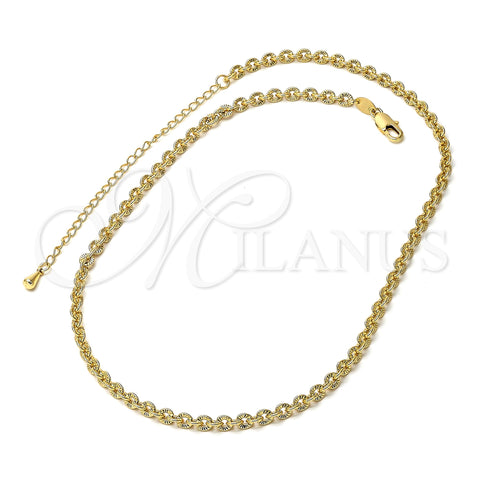 Oro Laminado Necklace and Bracelet, Gold Filled Style Flower Design, Diamond Cutting Finish, Golden Finish, 04.63.0197