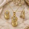 Oro Laminado Earring and Pendant Adult Set, Gold Filled Style with White Crystal, Matte Finish, Golden Finish, 10.170.0004