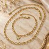 Oro Laminado Necklace and Bracelet, Gold Filled Style Butterfly Design, Diamond Cutting Finish, Golden Finish, 04.63.0199