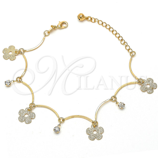 Gold Filled Bracelet — Charm Bracelet Flower and Ball Design with White — main product view — SKU 100443 | Oro Laminado brazalete — Charm Bracelet flor and Ball diseño with blanco — SKU 100443