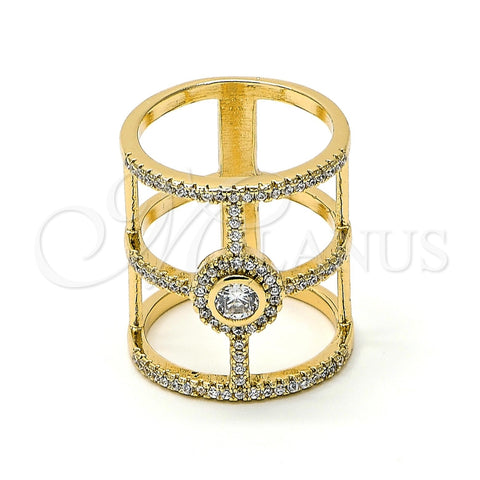 Oro Laminado Multi Stone Ring, Gold Filled Style with White Micro Pave and White Cubic Zirconia, Polished, Golden Finish, 01.155.0037.08 (Size 8)