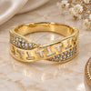 Oro Laminado Multi Stone Ring, Gold Filled Style Greek Key Design, with White Micro Pave, Polished, Golden Finish, 01.194.0005.06 (Size 6)