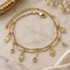 Oro Laminado Charm Anklet , Gold Filled Style Leaf and Figaro Design, with White Cubic Zirconia, Polished, Golden Finish, 03.63.0134.10 (03 MM Thickness, 10 Inches Length)