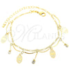 Oro Laminado Charm Anklet , Gold Filled Style Leaf and Figaro Design, with White Cubic Zirconia, Polished, Golden Finish, 03.63.0134.10 (03 MM Thickness, 10 Inches Length)