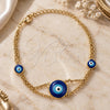 Oro Laminado Fancy Bracelet, Gold Filled Style Evil Eye Design, with Sapphire Blue Opal, Polished, Golden Finish, 03.60.0118.07 (7 Inches Length)