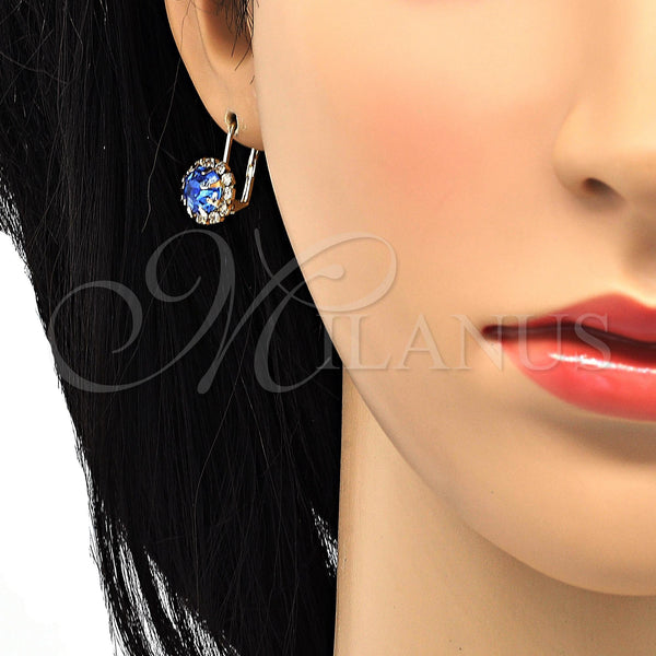 Gold Filled Ring — Leverback Earring Flower Design with Sapphire Blue and — alternate product view — SKU 100720 | Oro Laminado anillo — Leverback Earring flor diseño with Sapphire Blue and — SKU 100720