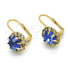 Oro Laminado Leverback Earring, Gold Filled Style Flower Design, with Sapphire Blue and White Crystal, Polished, Golden Finish, 5.125.009.1