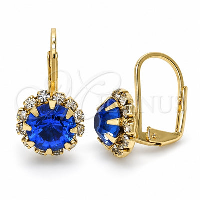 Oro Laminado Leverback Earring, Gold Filled Style Flower Design, with Sapphire Blue and White Crystal, Polished, Golden Finish, 5.125.009.1