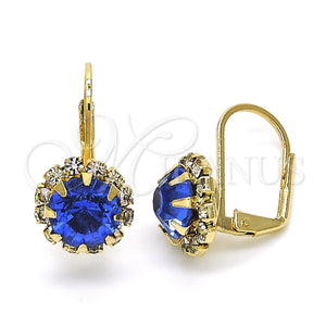 Gold Filled Ring — Leverback Earring Flower Design with Sapphire Blue and — main product view — SKU 100720 | Oro Laminado anillo — Leverback Earring flor diseño with Sapphire Blue and — SKU 100720