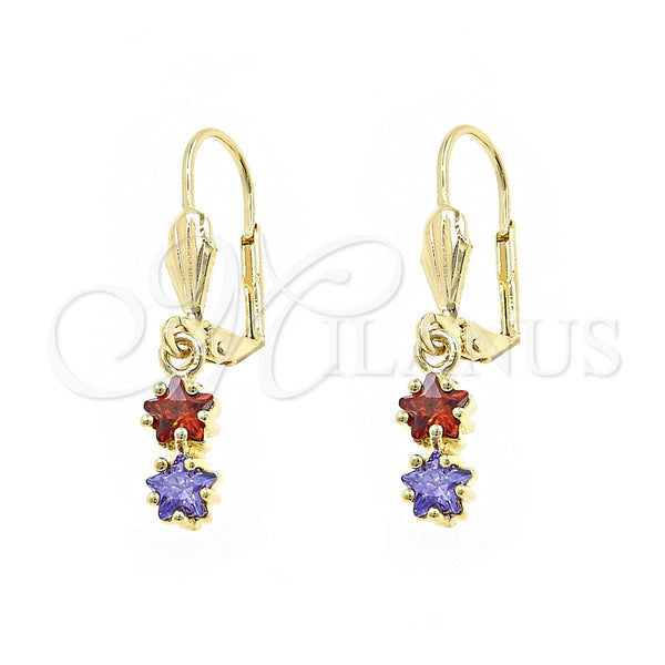 Gold Filled Ring — Dangle Earring Star Design with Multicolor Cubic Zirconia — main product view — SKU 100740 | Oro Laminado anillo — Dangle Earring estrella diseño with Multicolor Cubic Zirconia — SKU 100740