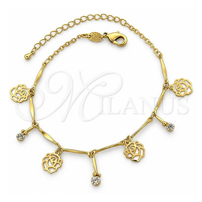 Oro Laminado Charm Bracelet, Gold Filled Style Flower Design, Polished, Golden Finish, 03.63.1269.08 (8 Inches Length)