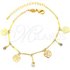 Oro Laminado Charm Bracelet, Gold Filled Style Flower Design, Polished, Golden Finish, 03.63.1269.08 (8 Inches Length)