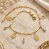 Oro Laminado Charm Anklet , Gold Filled Style Leaf Design, with White Cubic Zirconia, Diamond Cutting Finish, Golden Finish, 03.63.1275.10 (01 MM Thickness, 10 Inches Length)