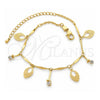 Oro Laminado Charm Anklet , Gold Filled Style Leaf Design, with White Cubic Zirconia, Diamond Cutting Finish, Golden Finish, 03.63.1275.10 (01 MM Thickness, 10 Inches Length)