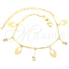 Oro Laminado Charm Anklet , Gold Filled Style Leaf Design, with White Cubic Zirconia, Diamond Cutting Finish, Golden Finish, 03.63.1275.10 (01 MM Thickness, 10 Inches Length)