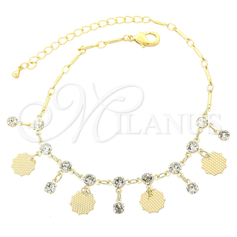 Oro Laminado Charm Anklet , Gold Filled Style Leaf Design, with White Cubic Zirconia, Polished, Golden Finish, 03.63.1282.10 (02 MM Thickness, 10 Inches Length)