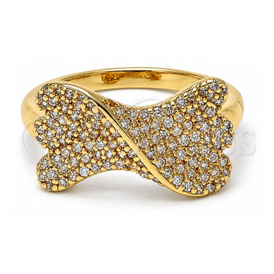 Oro Laminado Multi Stone Ring, Gold Filled Style Bow Design, with White Cubic Zirconia, Polished, Golden Finish, 01.122.0010.08 (Size 8)