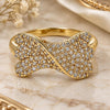 Oro Laminado Multi Stone Ring, Gold Filled Style Bow Design, with White Cubic Zirconia, Polished, Golden Finish, 01.122.0010.09 (Size 9)