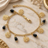 Oro Laminado Charm Bracelet, Gold Filled Style Flower Design, with Black Crystal, Diamond Cutting Finish, Golden Finish, 03.63.0179.08 (02 MM Thickness, 8 Inches Length)