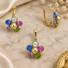 Oro Laminado Earring and Pendant Adult Set, Gold Filled Style Flower Design, with Multicolor Crystal, Polished, Golden Finish, 10.150.0053