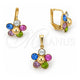 Oro Laminado Earring and Pendant Adult Set, Gold Filled Style Flower Design, with Multicolor Crystal, Polished, Golden Finish, 10.150.0053