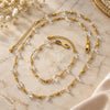 Oro Laminado Necklace and Bracelet, Gold Filled Style with White Crystal, Polished, Golden Finish, 06.63.0166