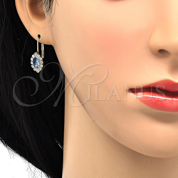 Gold Filled Ring — Leverback Earring Leaf Design with Tanzanite and White — alternate product view — SKU 100862 | Oro Laminado anillo — Leverback Earring Leaf diseño with Tanzanite and blanco — SKU 100862