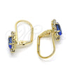 Oro Laminado Leverback Earring, Gold Filled Style Leaf Design, with Tanzanite and White Crystal, Polished, Golden Finish, 02.122.0082.5