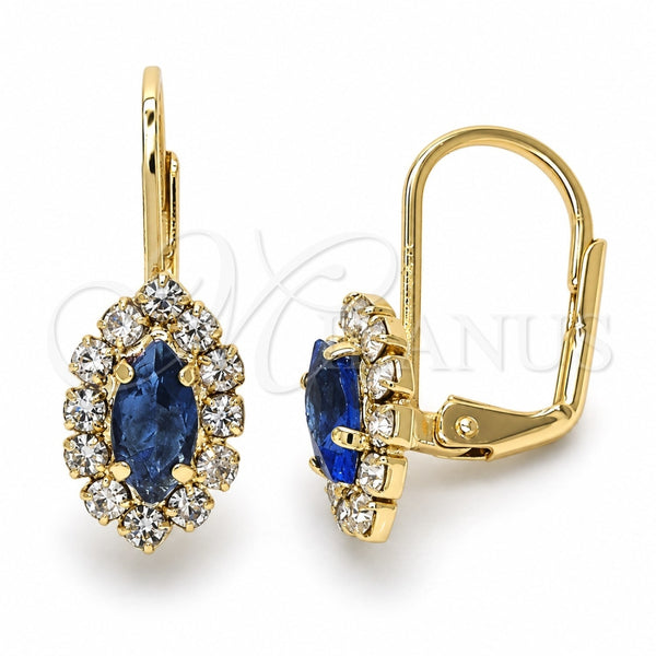 Oro Laminado Leverback Earring, Gold Filled Style Leaf Design, with Tanzanite and White Crystal, Polished, Golden Finish, 02.122.0082.5