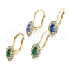 Oro Laminado Leverback Earring, Gold Filled Style Leaf Design, with Tanzanite and White Crystal, Polished, Golden Finish, 02.122.0082.5