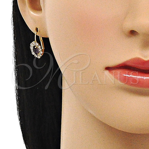 Gold Filled Ring — Leverback Earring Leaf Design with Amethyst and White — alternate product view — SKU 100863 | Oro Laminado anillo — Leverback Earring Leaf diseño with Amethyst and blanco — SKU 100863