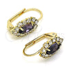 Oro Laminado Leverback Earring, Gold Filled Style Leaf Design, with Amethyst and White Crystal, Polished, Golden Finish, 02.122.0082.6