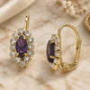 Oro Laminado Leverback Earring, Gold Filled Style Leaf Design, with Amethyst and White Crystal, Polished, Golden Finish, 02.122.0082.6