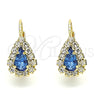 Oro Laminado Leverback Earring, Gold Filled Style Teardrop Design, with White and Light Sapphire Crystal, Polished, Golden Finish, 5.125.012.3
