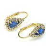 Oro Laminado Leverback Earring, Gold Filled Style Teardrop Design, with White and Light Sapphire Crystal, Polished, Golden Finish, 5.125.012.3